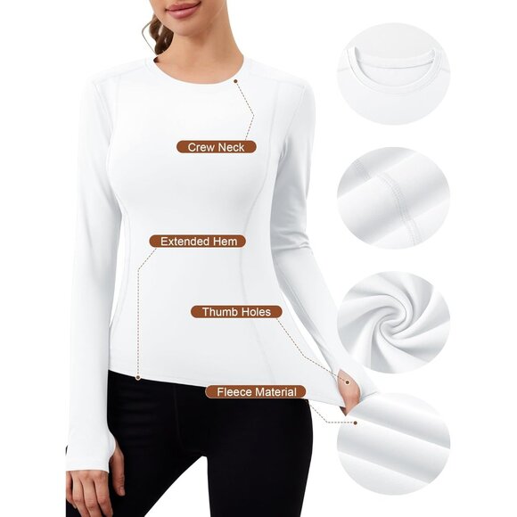 Women's Thermal Fleece Workout Top Long Sleeve Yoga Gym Compression - Picture 4 of 5